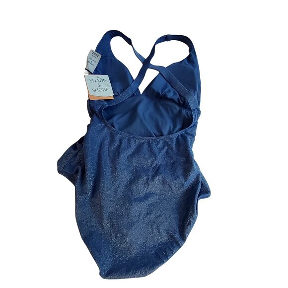 Shade & Shore Blue Glitter Halter One-Piece Swimsuit Size S (4-6) Nylon/Spandex - Picture 2 of 10